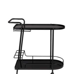 DUTCHBONE Giulia rullebord, m. hylde, hjul, plads til glas og vinflasker - sort glas og jern (79x40)